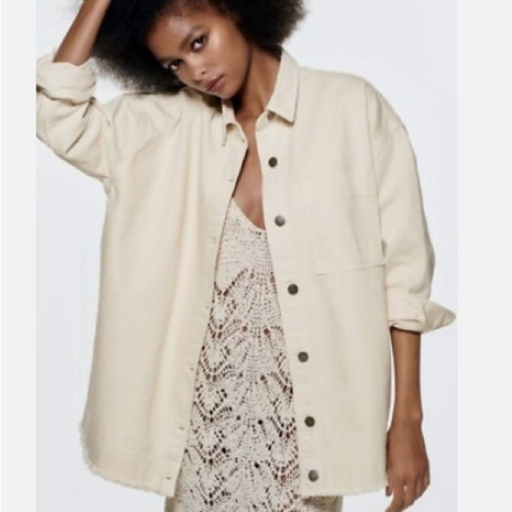 Zara Cream Utility Jacket Oversized Relaxed Fit